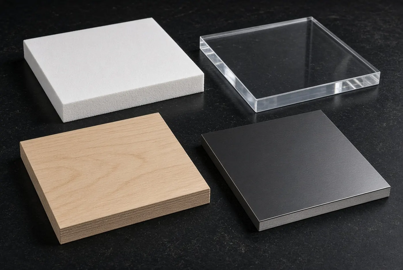 Muestras de PVC, acrílico, madera y aluminio compuesto